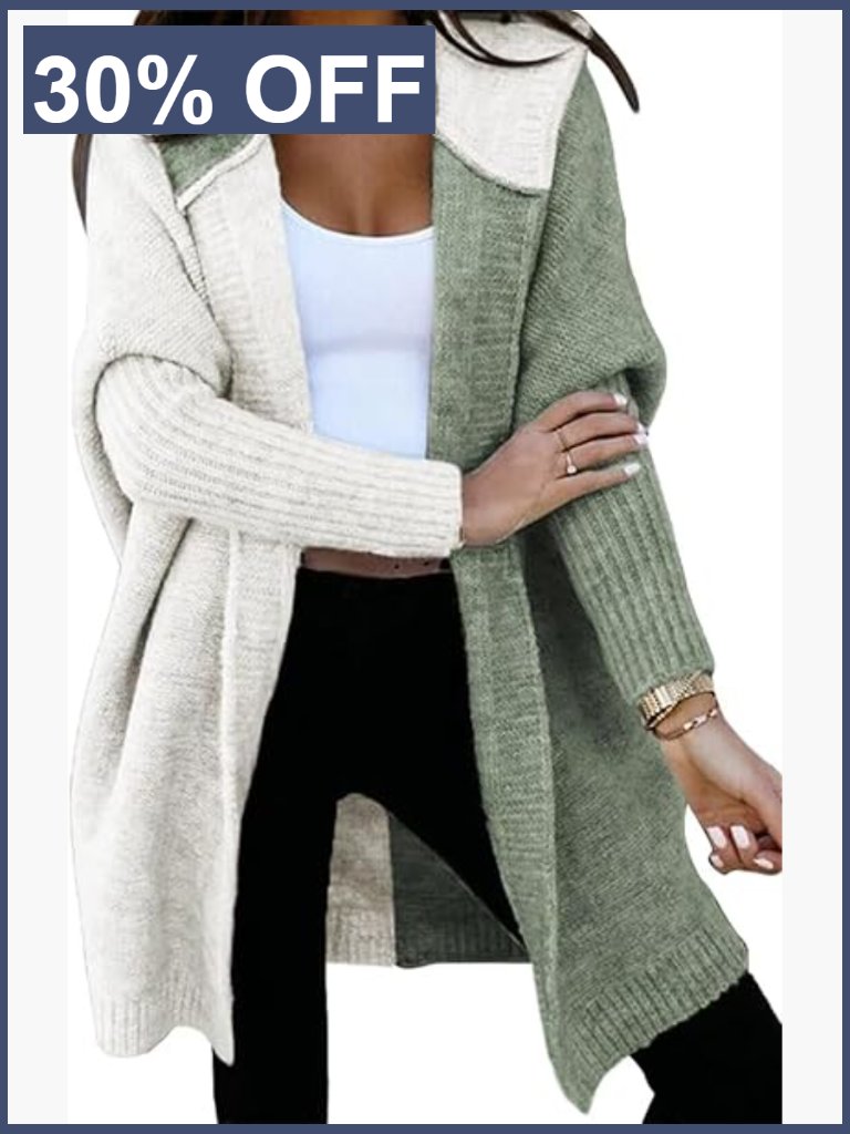 Color Block Hooded Cardigan Sweater Lightweight Open Front